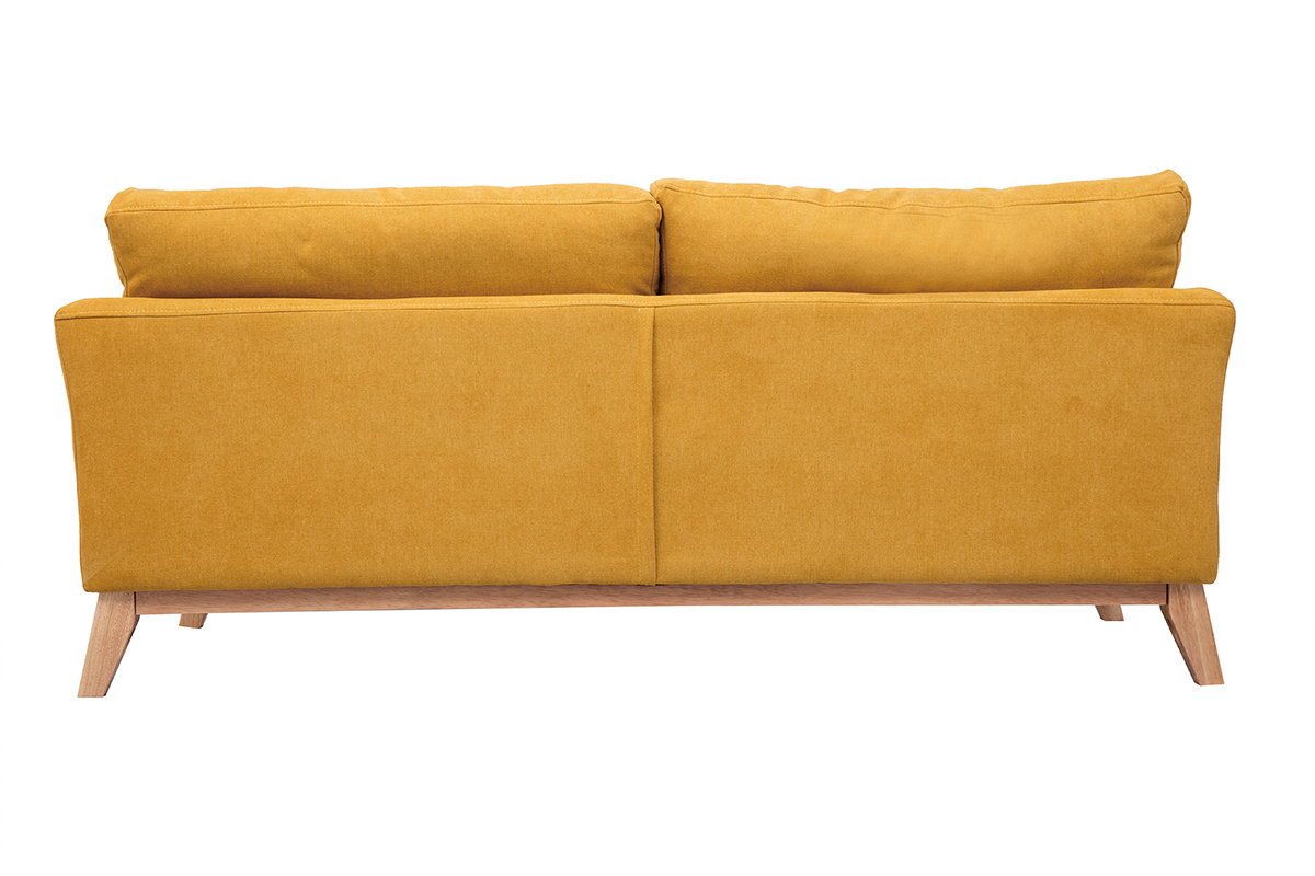 Canap� scandinave d�houssable 3 places en tissu effet velours jaune moutarde et bois clair OSLO