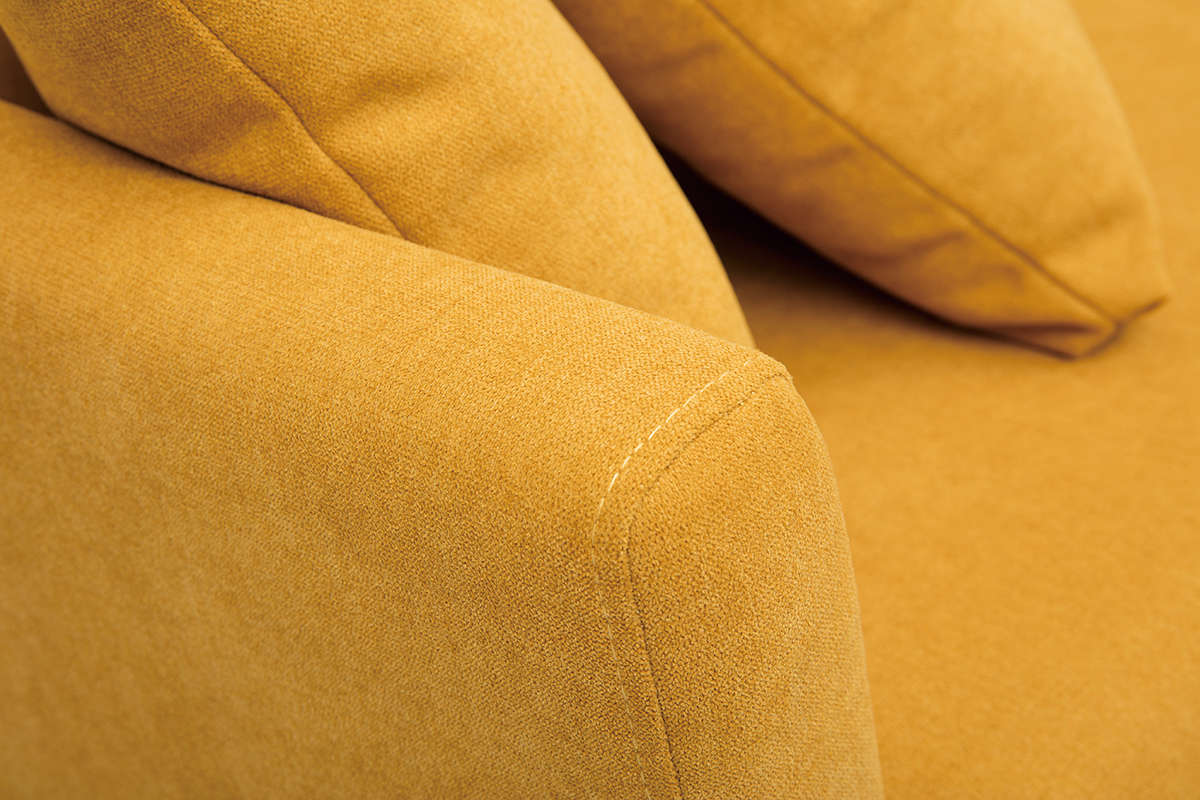 Canap� scandinave d�houssable 3 places en tissu effet velours jaune moutarde et bois clair OSLO