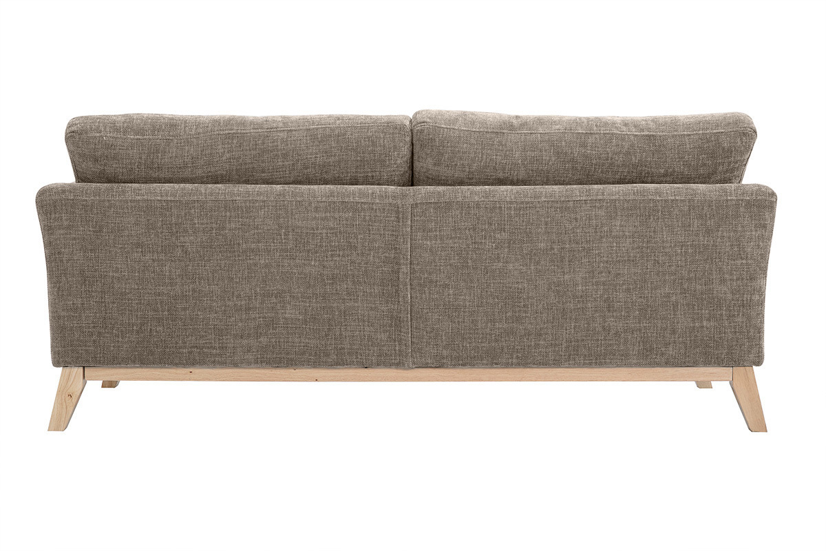 Canap� scandinave d�houssable 3 places en tissu effet velours textur� taupe et bois clair OSLO