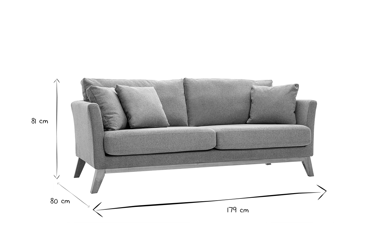 Canap� scandinave d�houssable 3 places en tissu effet velours textur� terracotta et bois clair OSLO