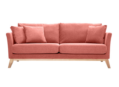 Canap&eacute; scandinave d&eacute;houssable 3 places en tissu effet velours textur&eacute; terracotta et bois clair OSLO