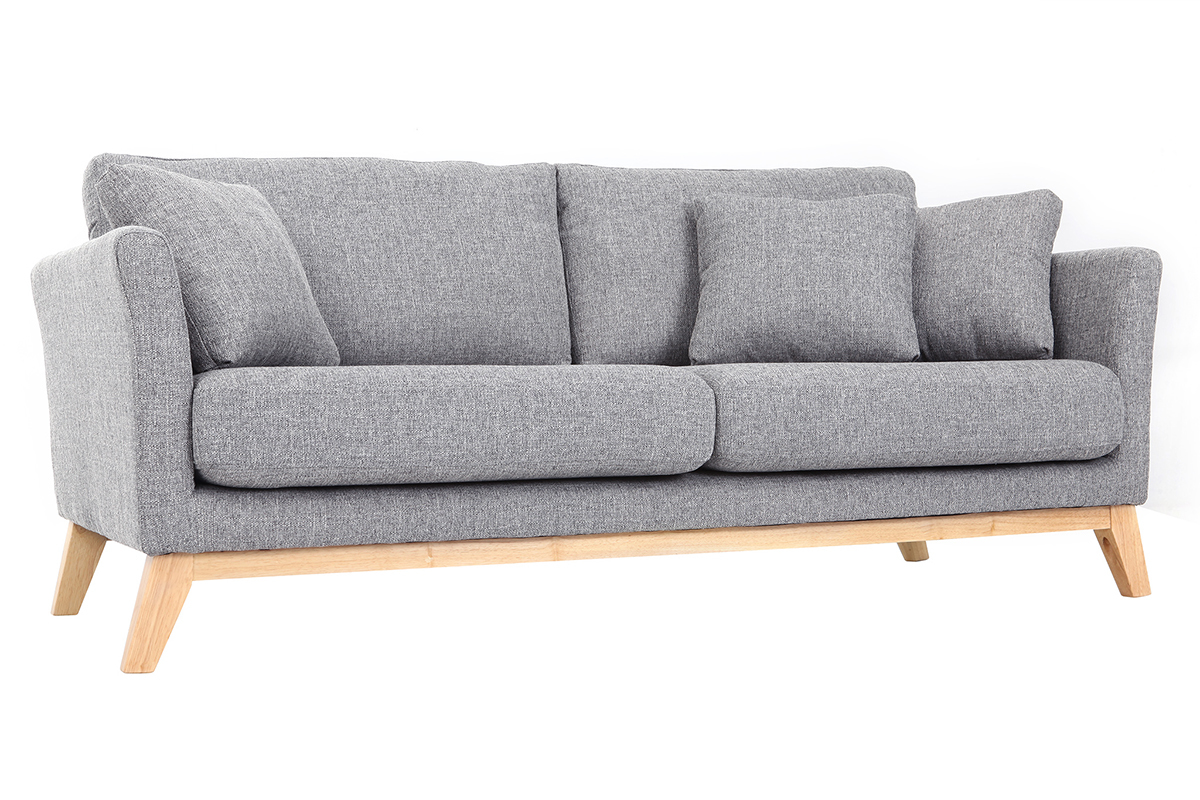 Canap� scandinave d�houssable 3 places en tissu gris clair et bois clair OSLO