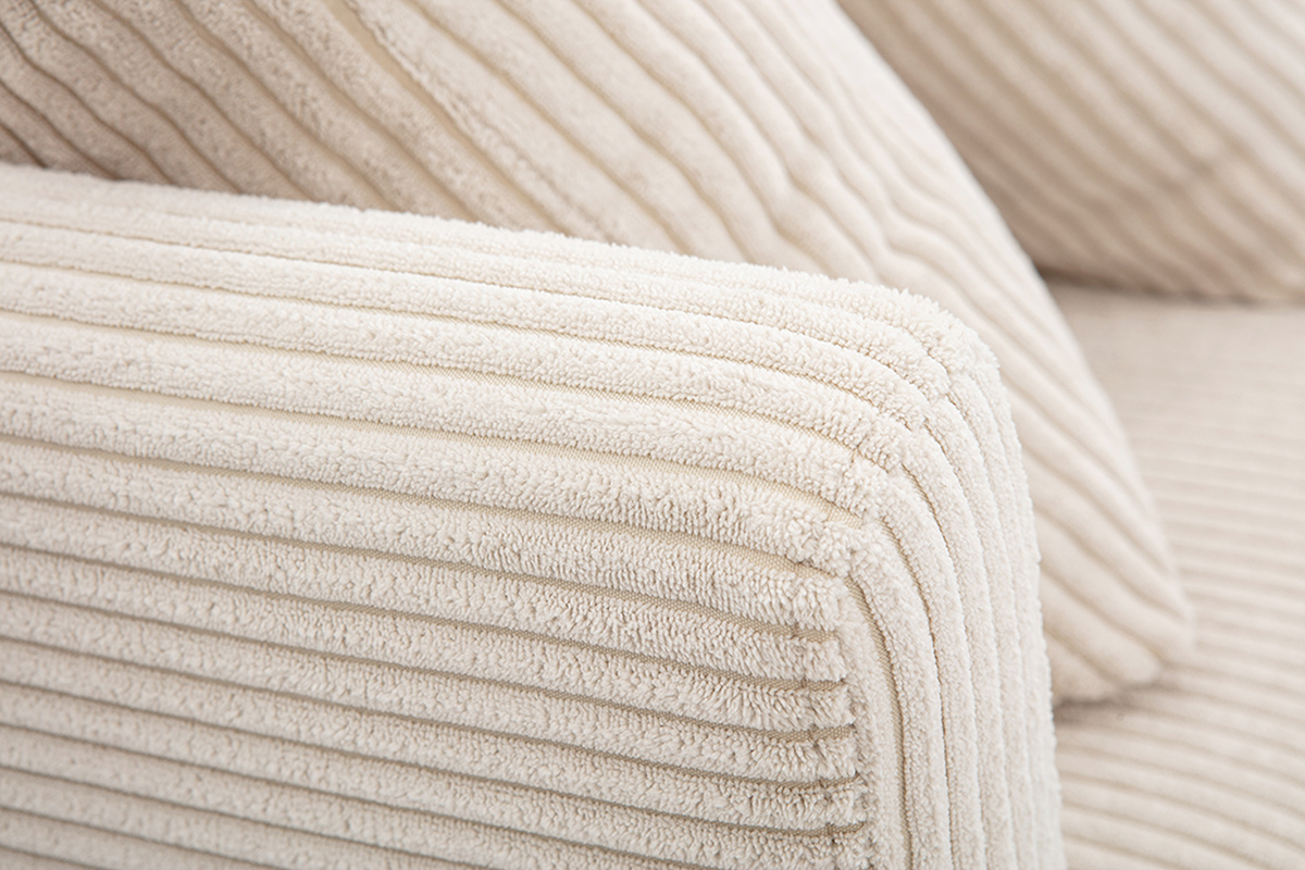 Canap� scandinave d�houssable 3 places en tissu velours c�tel� beige et bois clair OSLO