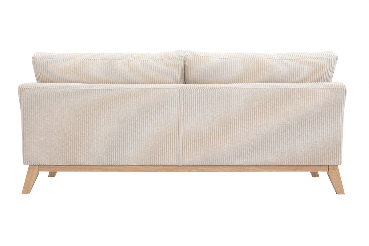 Canap� scandinave d�houssable 3 places en tissu velours c�tel� beige et bois clair OSLO