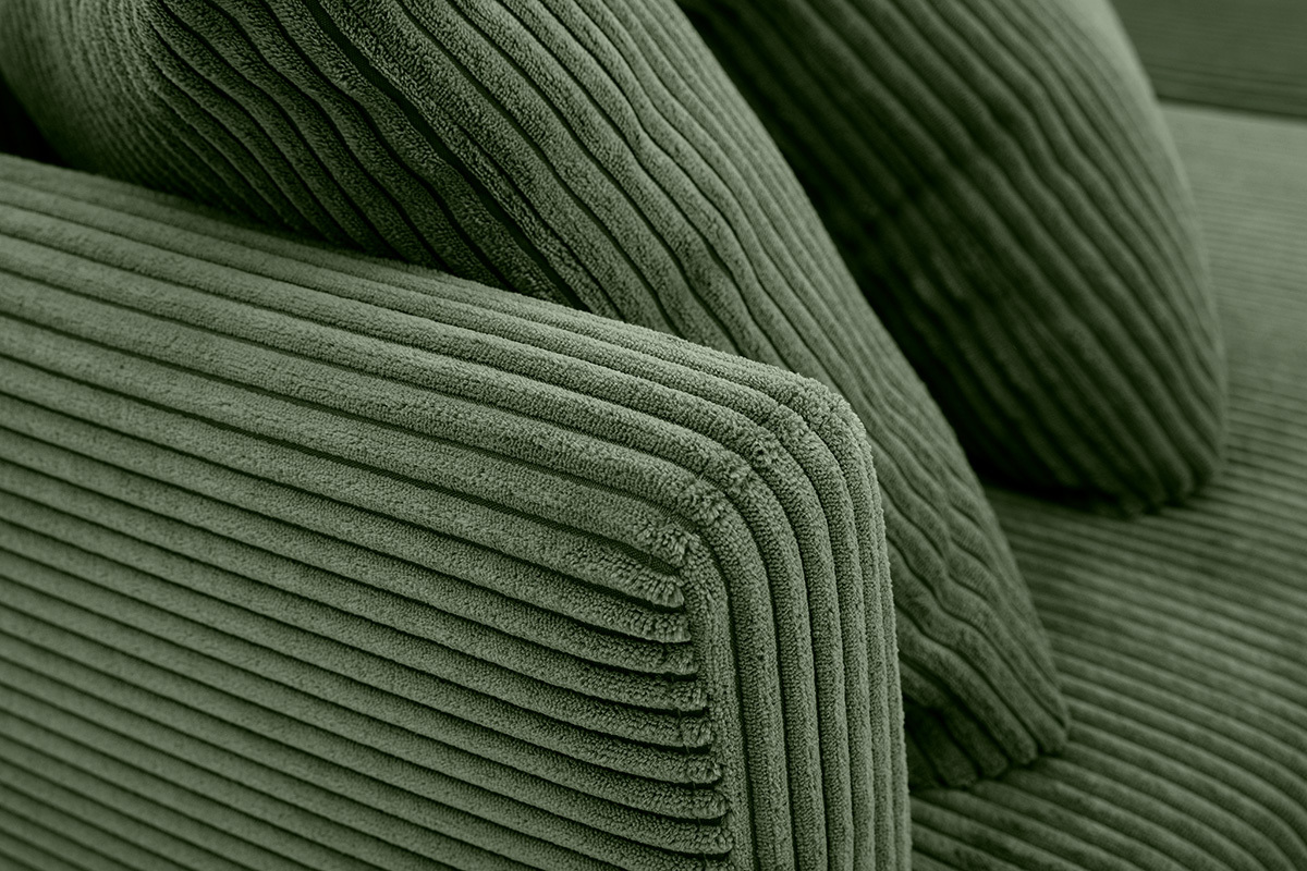Canap� scandinave d�houssable 3 places en tissu velours c�tel� vert kaki et bois clair OSLO