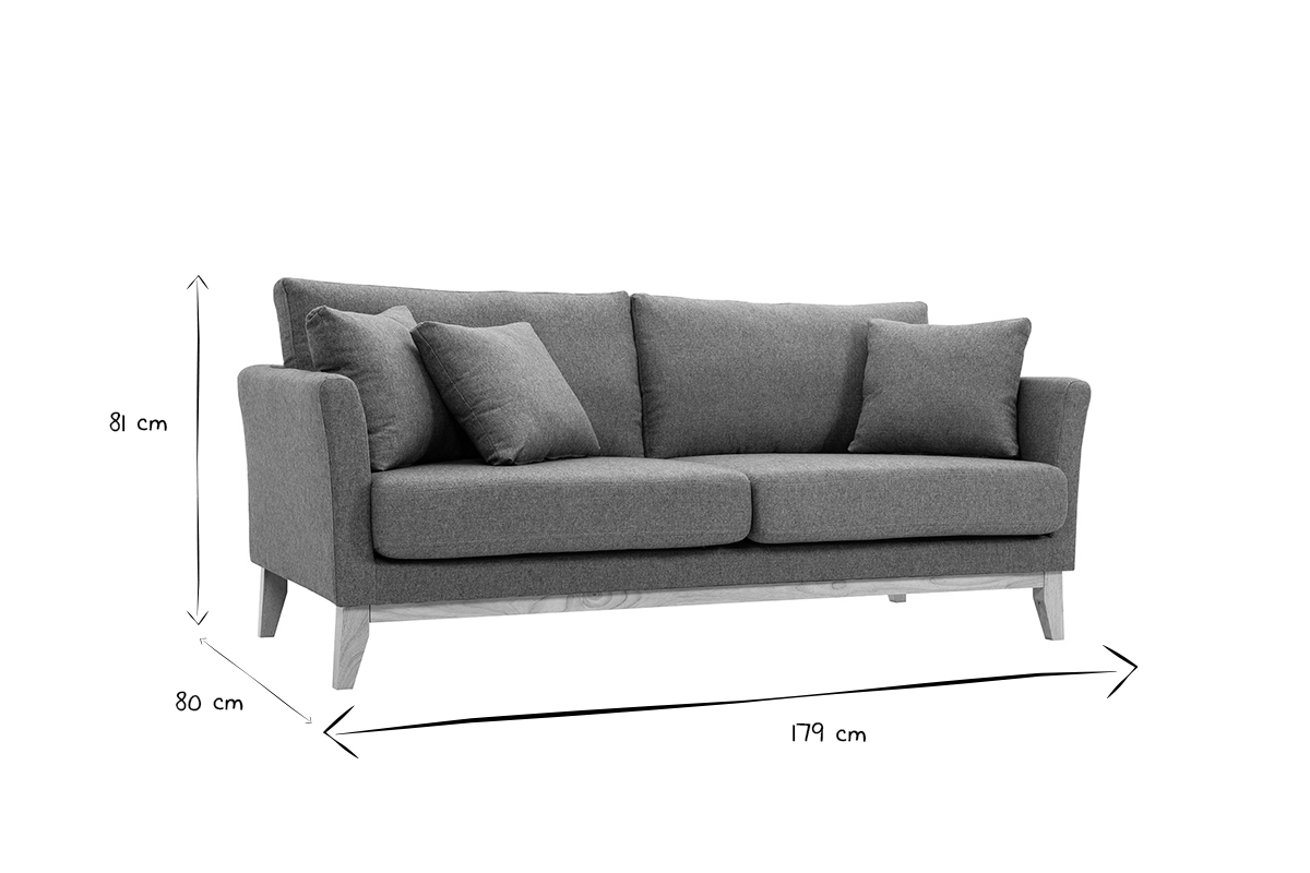 Canap� scandinave d�houssable 3 places en tissu vert de gris et bois clair OSLO