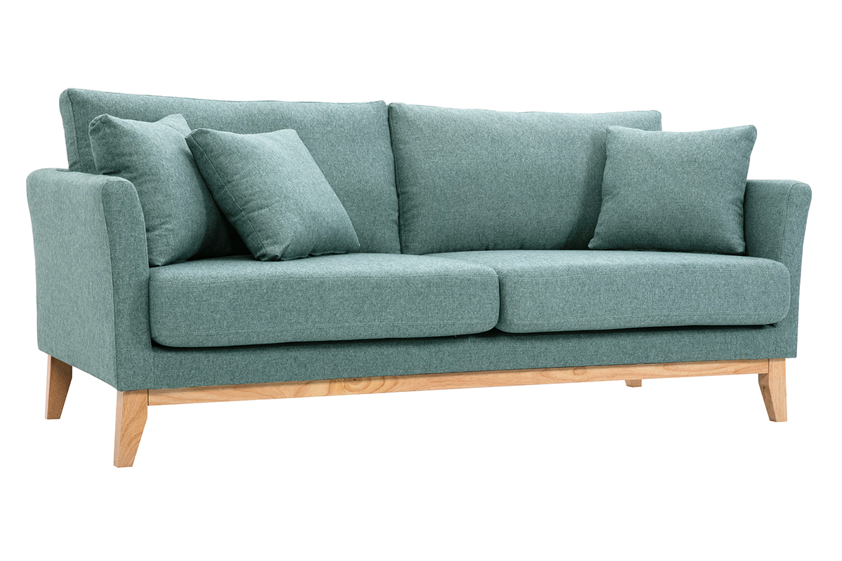 Canap� scandinave d�houssable 3 places en tissu vert de gris et bois clair OSLO