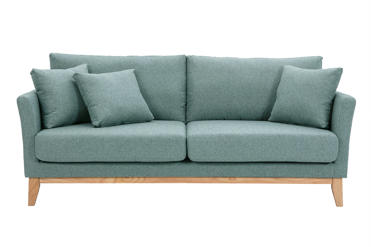 Canap� scandinave d�houssable 3 places en tissu vert de gris et bois clair OSLO