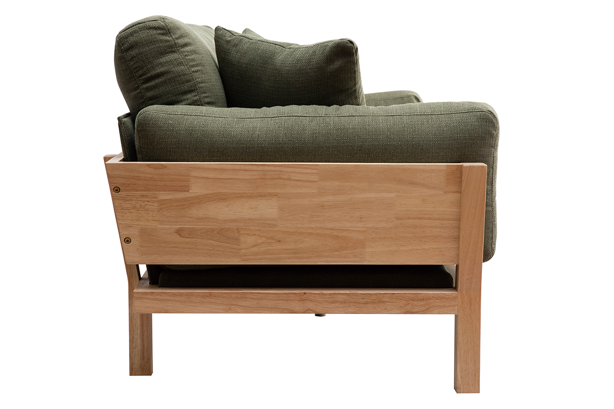 Canap� scandinave d�houssable 3 places en tissu vert kaki et bois clair KYO