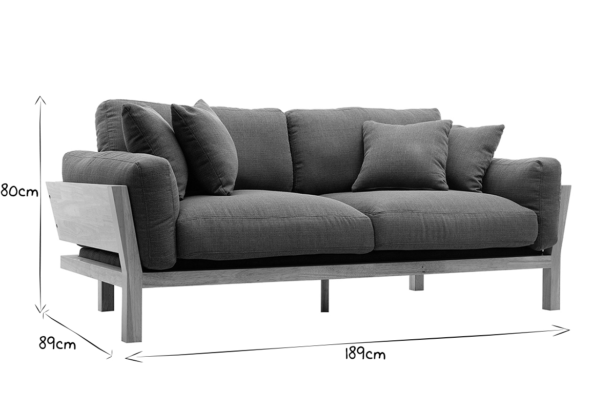 Canap� scandinave d�houssable 3 places en tissu vert kaki et bois clair KYO