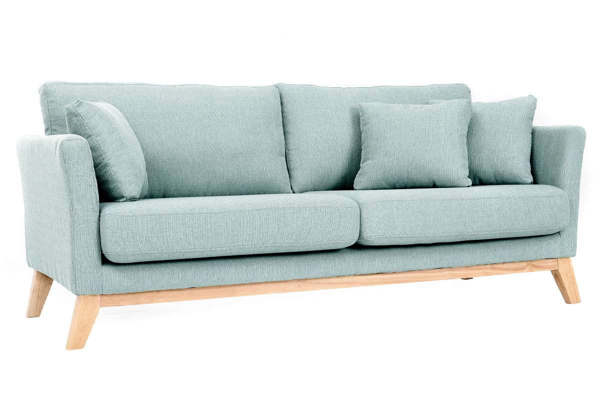 Canap� scandinave d�houssable 3 places en tissu vert lagon et bois clair OSLO