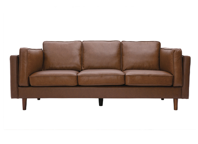 Canap&eacute; vintage 3 places cuir marron et bois fonc&eacute; BRADLEY