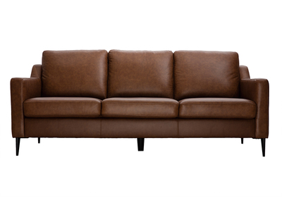 Canap&eacute; vintage 3 places cuir marron et bois noir OXMO