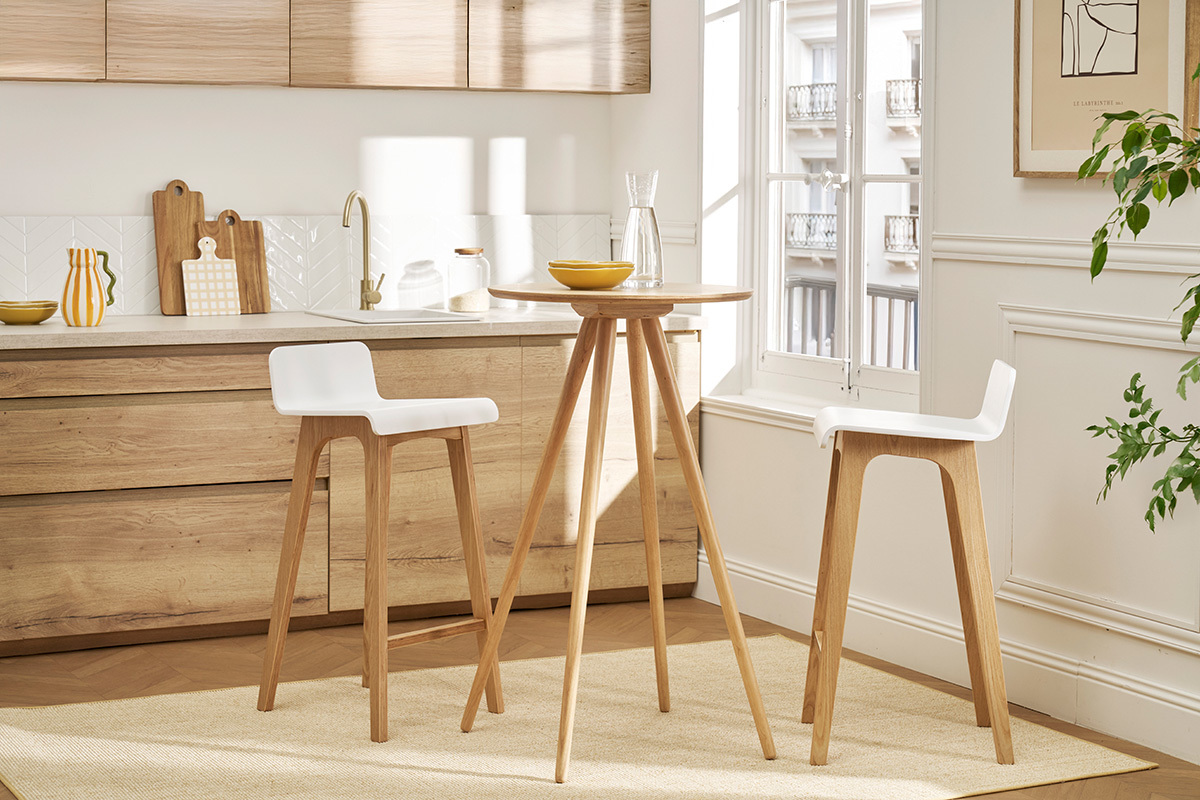 Chaise de bar scandinave 75 cm bois et blanc BALTIK