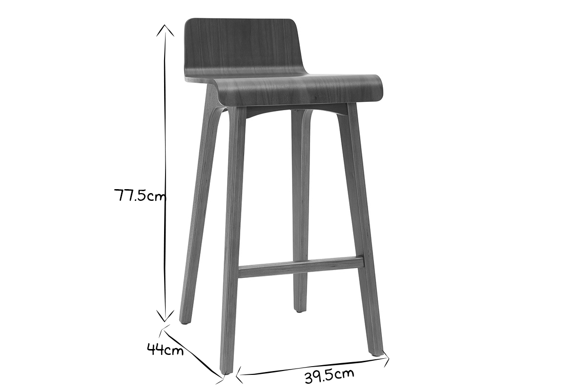 Chaise de bar scandinave bois fonc� H65 cm BALTIK