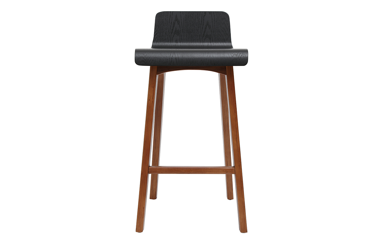 Chaise de bar scandinave noir et bois fonc� H65 cm BALTIK
