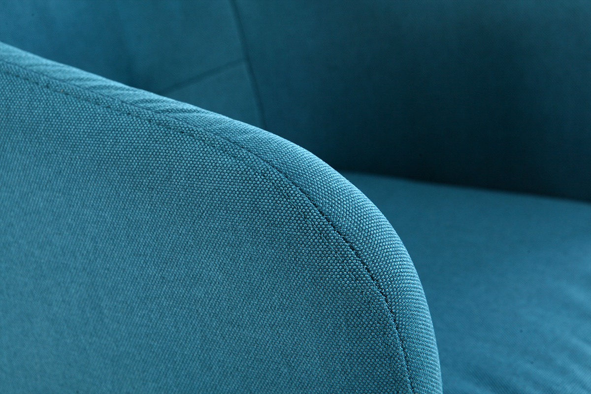Chaise de bureau � roulettes capitonn�e en tissu bleu canard et acier chrom� BALTIK