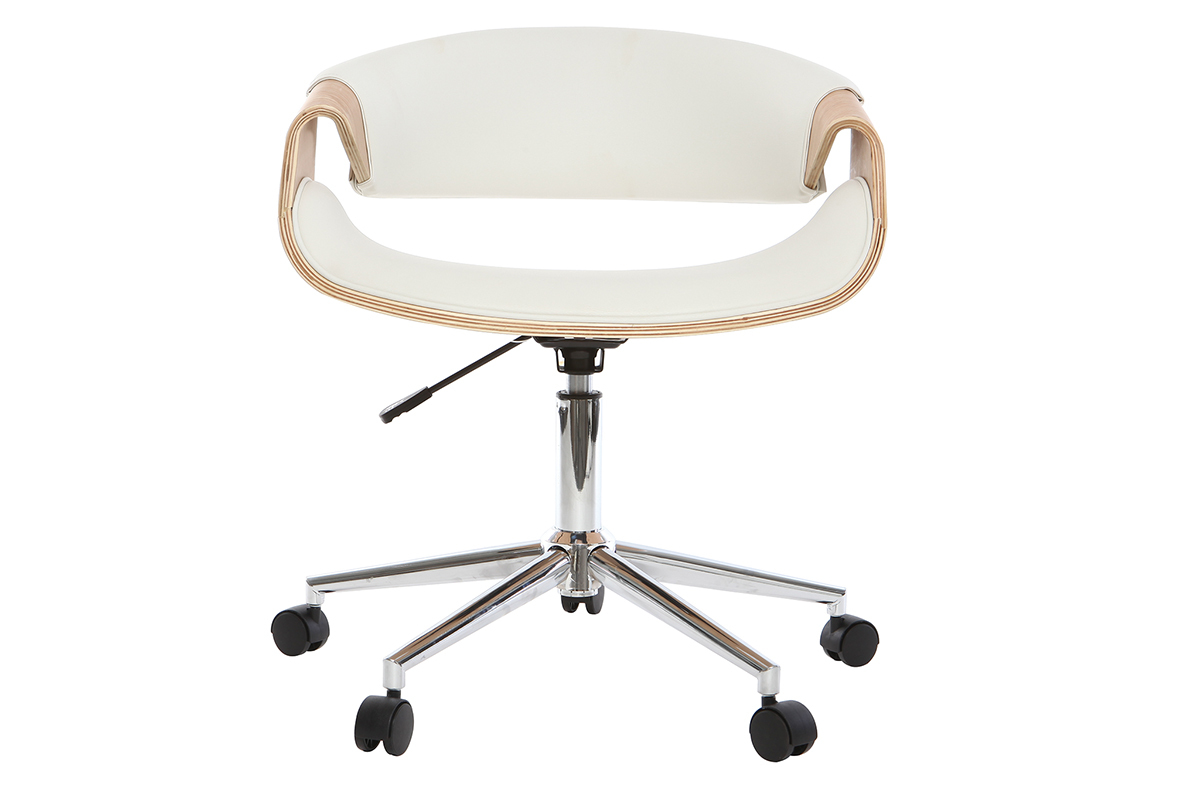 Chaise de bureau ARAMIS blanche avec roulettes, vue de face.