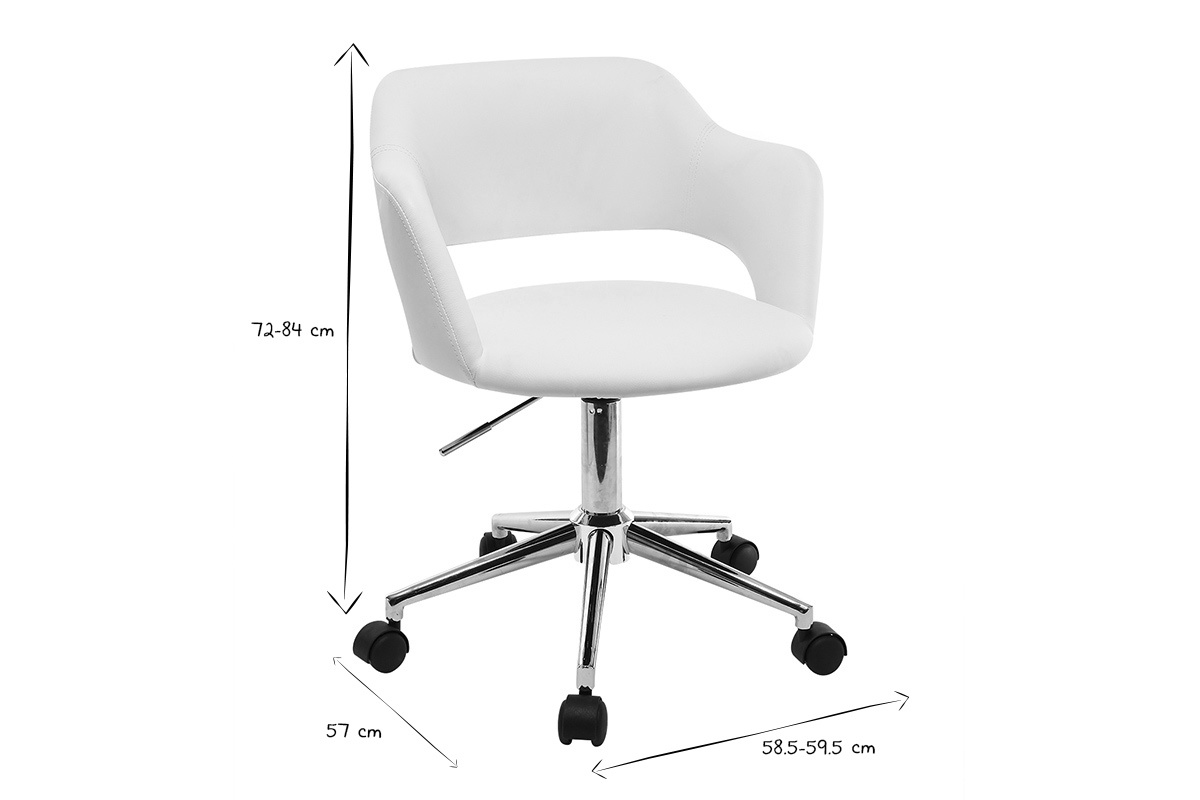 Chaise de bureau � roulettes design blanc et acier chrom� JESSY
