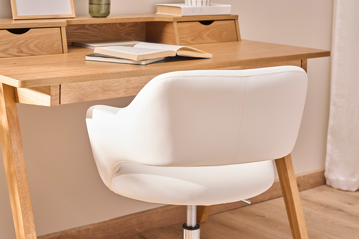 Chaise de bureau � roulettes design blanc et acier chrom� JESSY