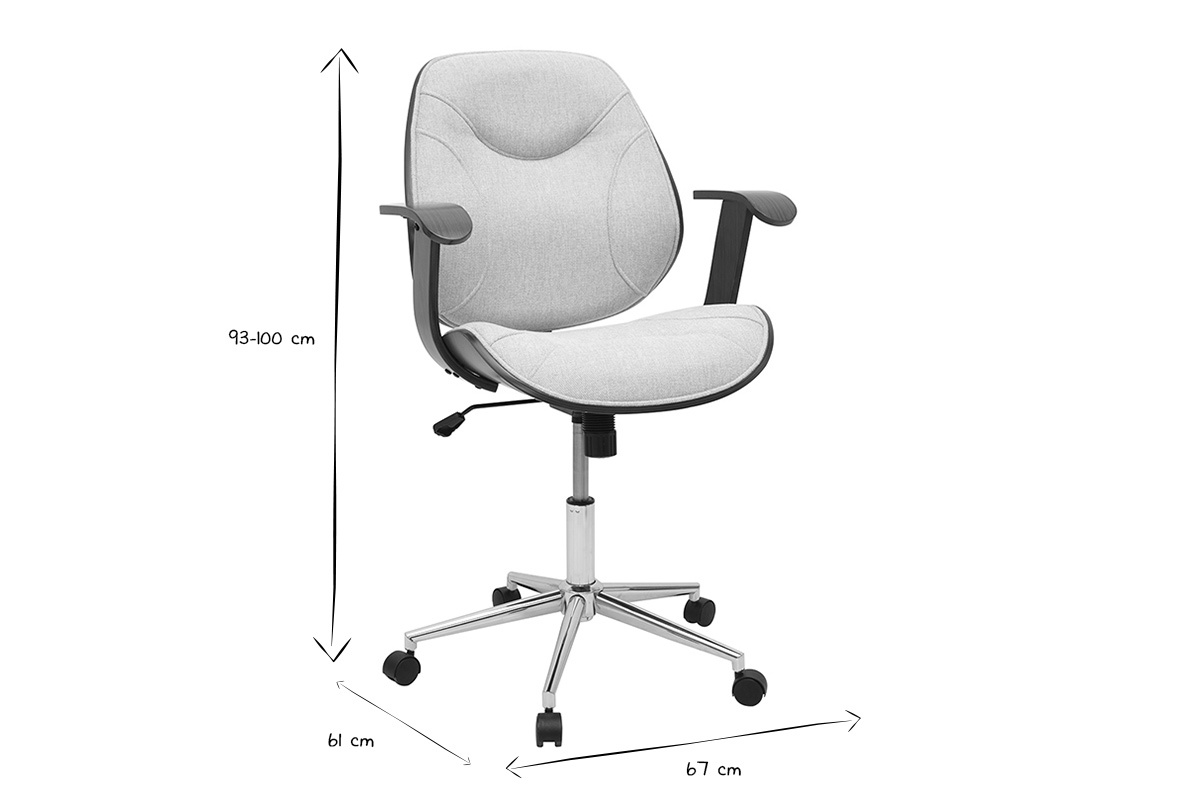 Chaise de bureau � roulettes Yorke, dimensions 93-100 cm hauteur, 61 cm profondeur, 67 cm largeur, noir et blanc.