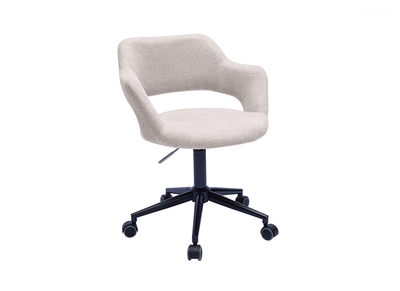 Chaise de bureau &agrave; roulettes design en tissu effet velours textur&eacute; beige et m&eacute;tal noir JESSY