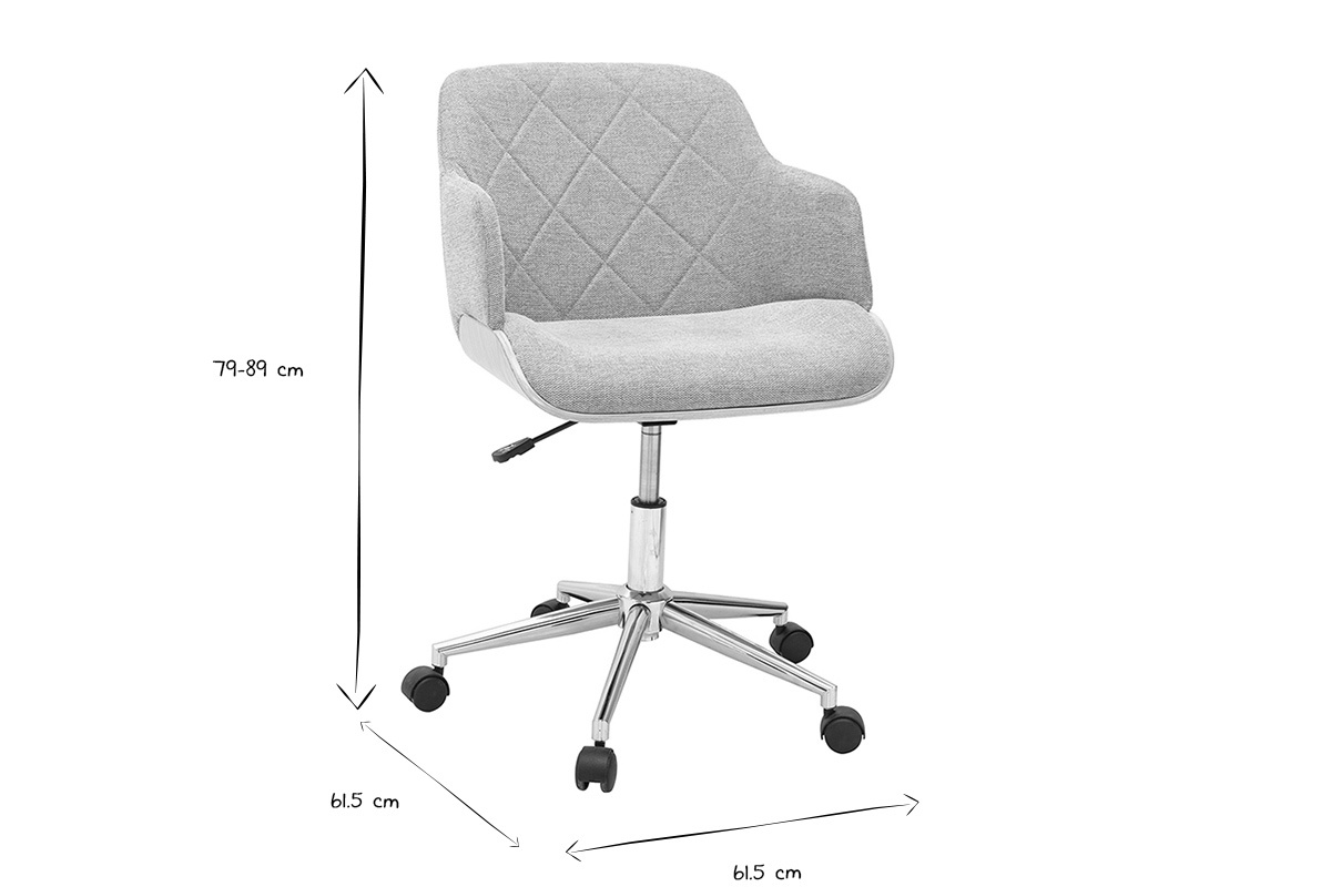 Dimensions de la chaise de bureau SANDRO en noir et blanc : 79-89 cm de hauteur, 61.5 cm de largeur.