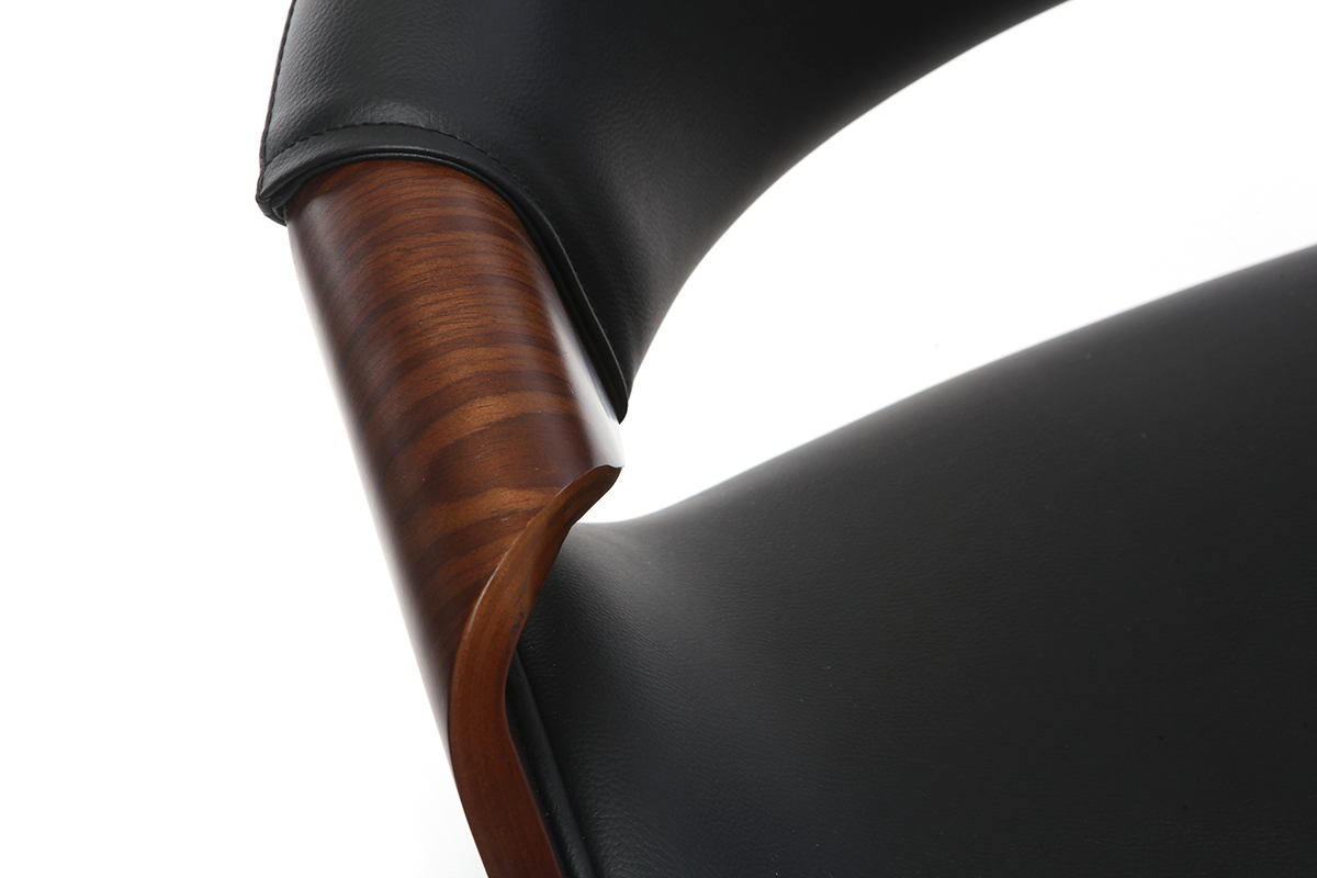 Chaise de bureau � roulettes design noir bois fonc� noyer et acier chrom� ARAMIS