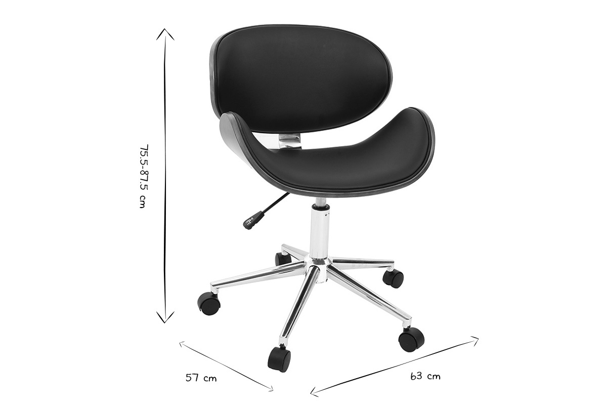 Chaise de bureau design noir en noir et blanc avec dimensions 75.5-87.5x57x63 cm.