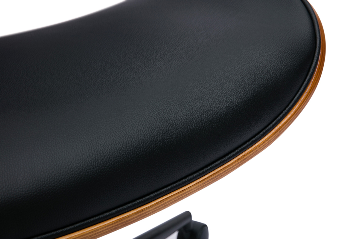 Chaise de bureau � roulettes design noir, bois fonc� noyer et m�tal noir MALMO