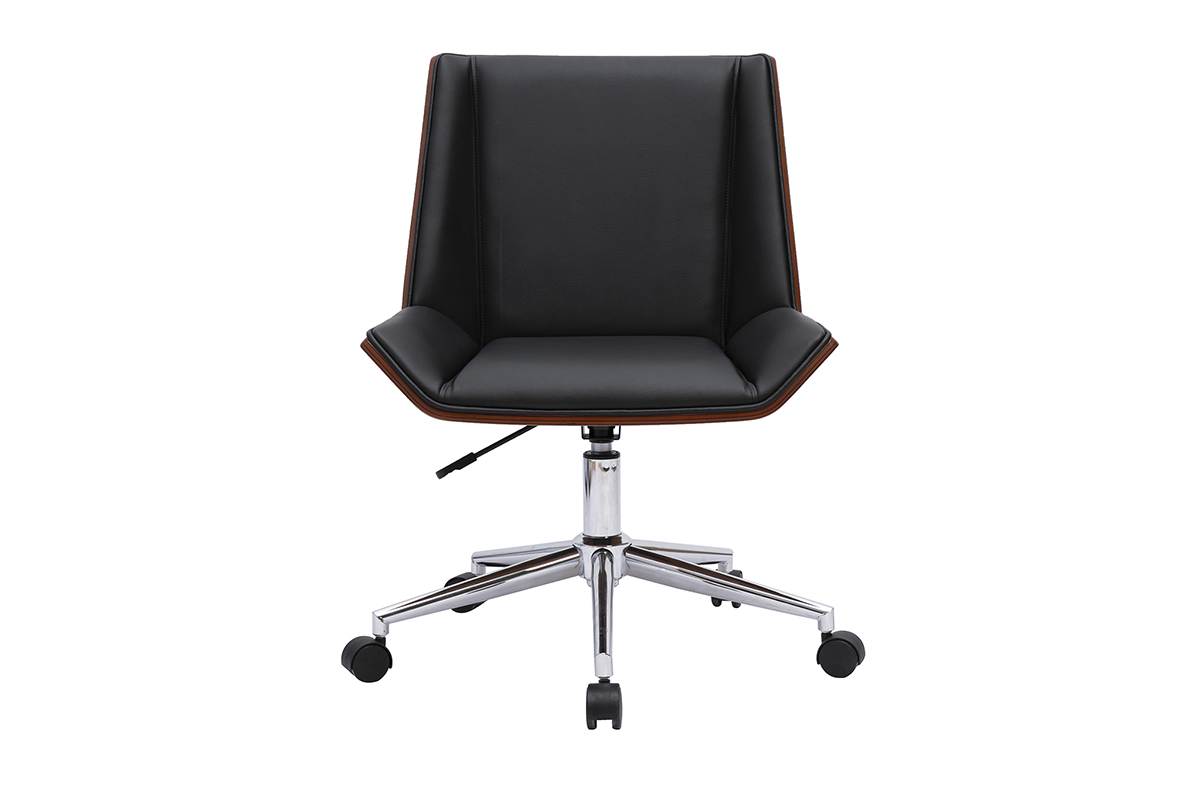 Chaise de bureau noire avec pi�tement chrom� vue de face.