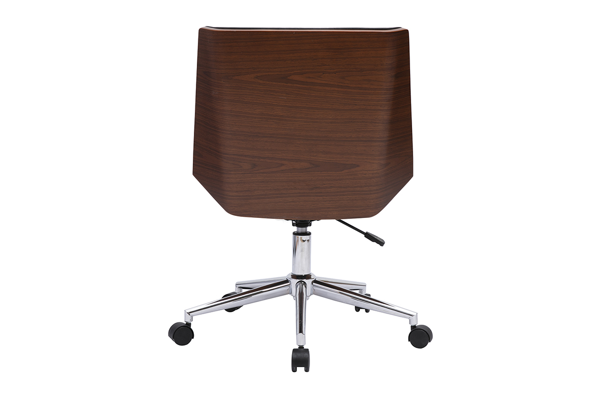 Chaise de bureau MELKIOR en bois fonc� et acier chrom�, vue de dos.