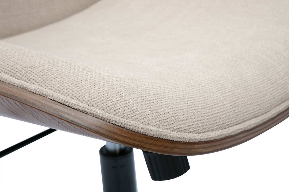 Chaise de bureau � roulettes en bois et tissu effet velours textur� beige DOUGLAS