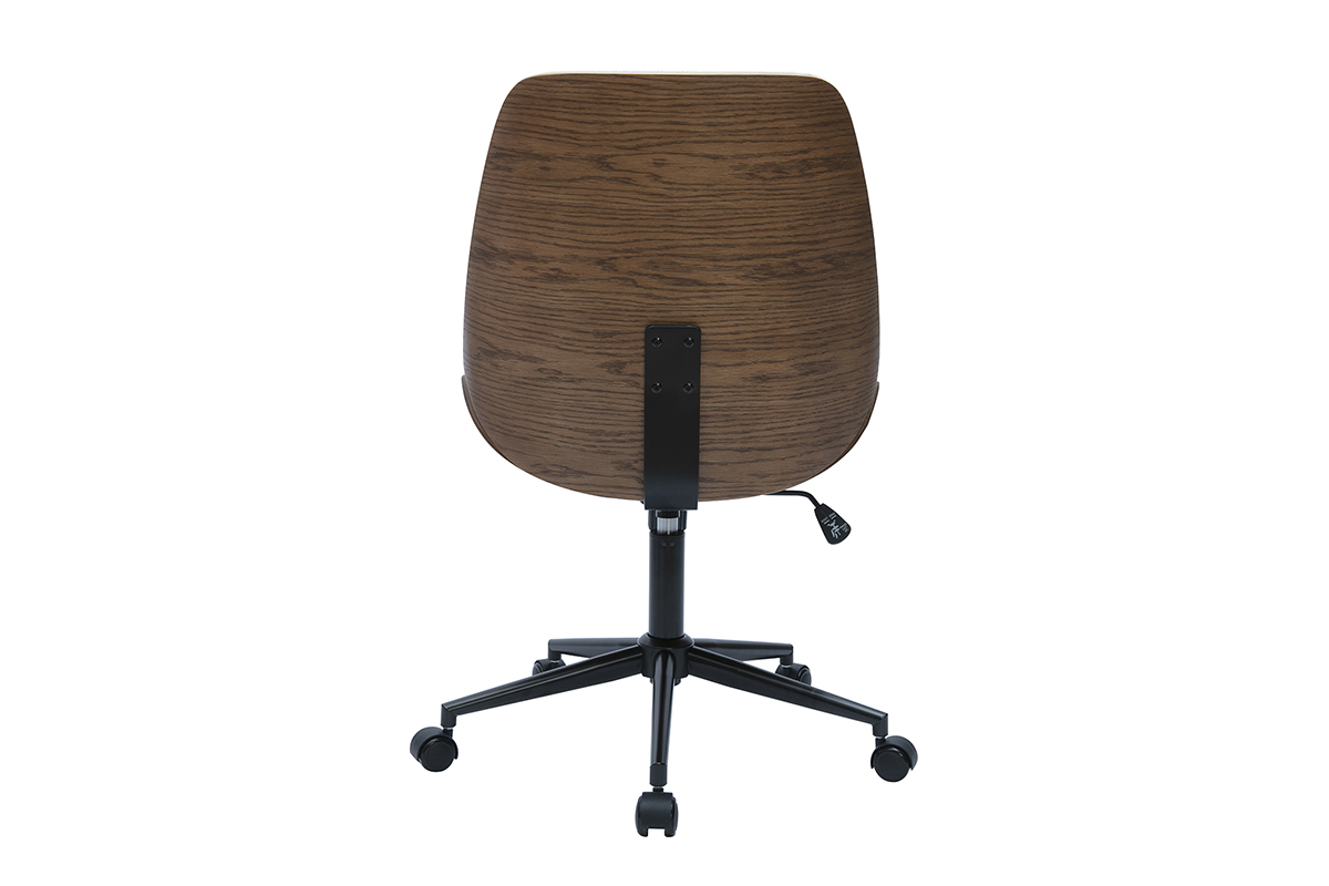 Chaise de bureau � roulettes en bois et tissu effet velours textur� beige DOUGLAS