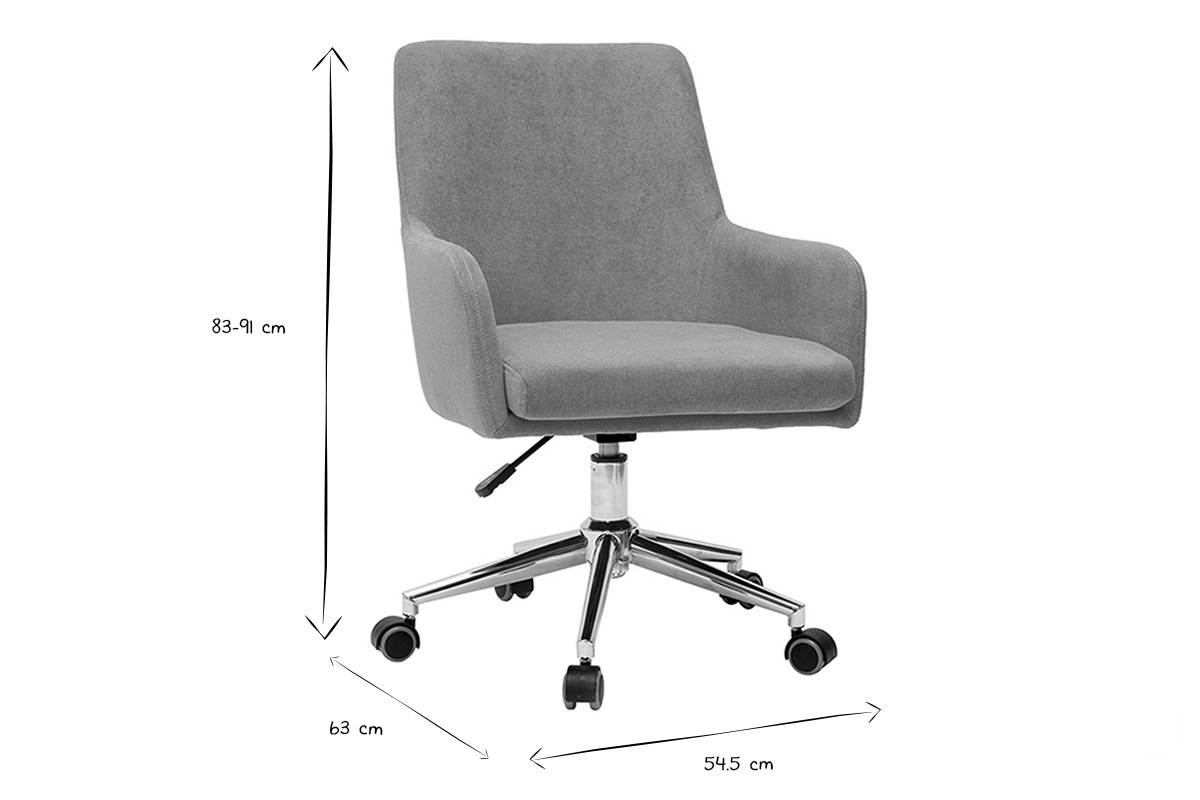 Chaise de bureau � roulettes en tissu bleu canard et acier chrom� SHANA