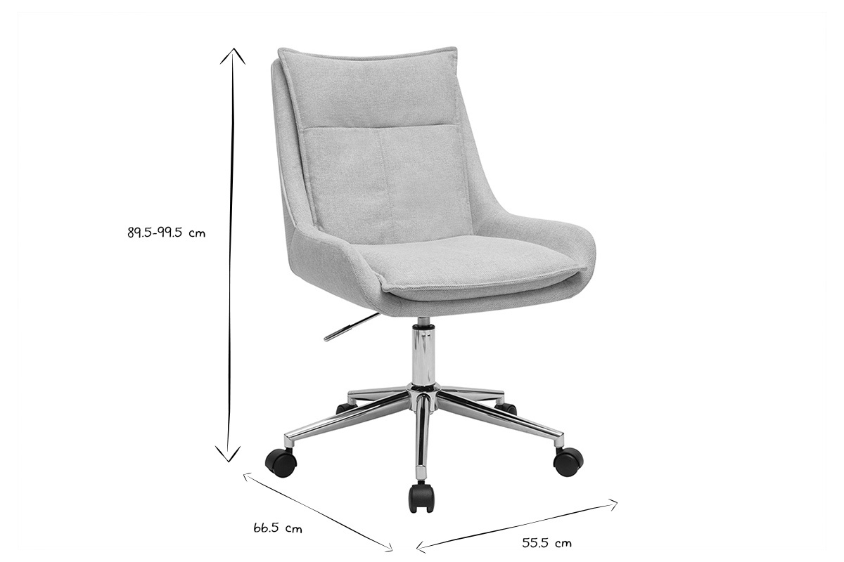 Chaise de bureau � roulettes en tissu effet velours textur� beige et m�tal chrom� BLAISE