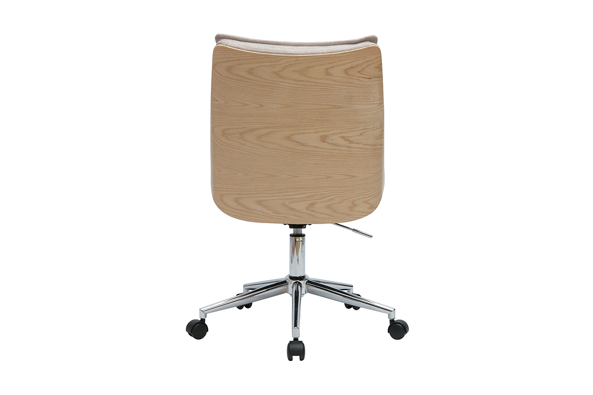 Chaise de bureau � roulettes en tissu effet velours textur� beige et m�tal chrom� BLAISE