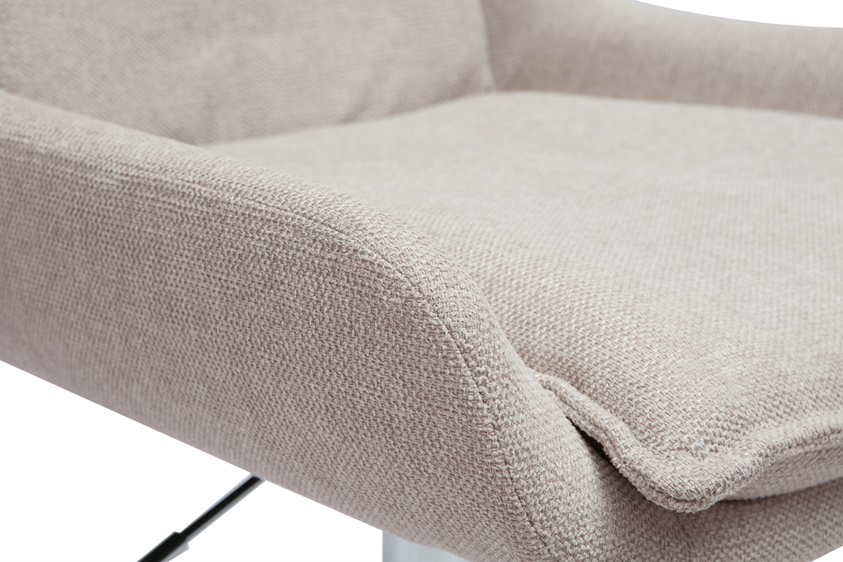 Chaise de bureau � roulettes en tissu effet velours textur� beige et m�tal chrom� BLAISE