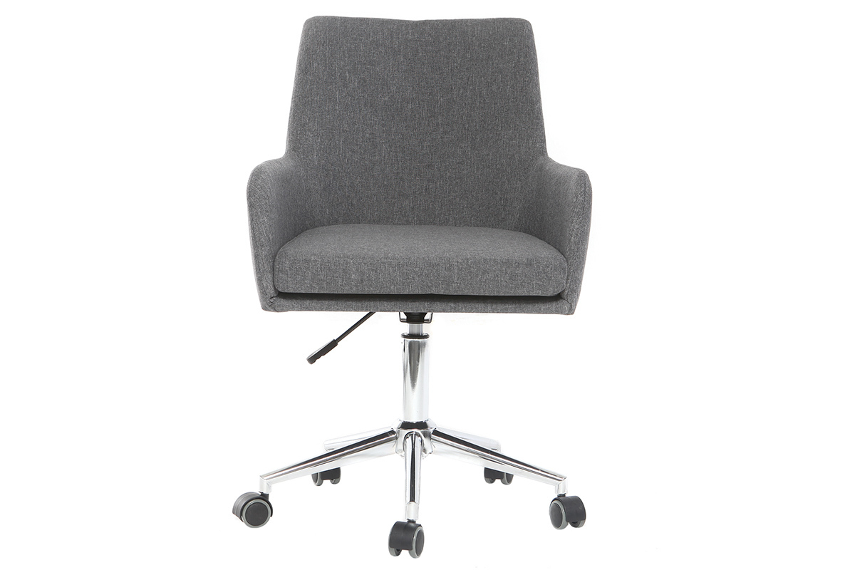 Chaise de bureau � roulettes en tissu gris vue de face