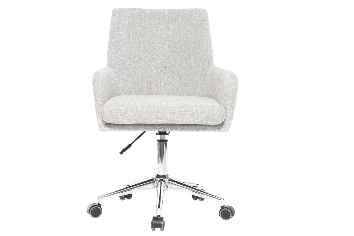 Chaise de bureau SHANA grise avec accoudoirs et roulettes, vue de face.