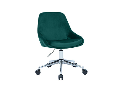 Chaise de bureau &agrave; roulettes en tissu velours bleu p&eacute;trole et acier chrom&eacute; HOLO