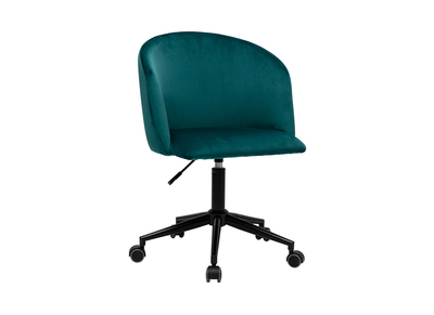 Chaise de bureau &agrave; roulettes en tissu velours bleu p&eacute;trole et m&eacute;tal noir VANITY