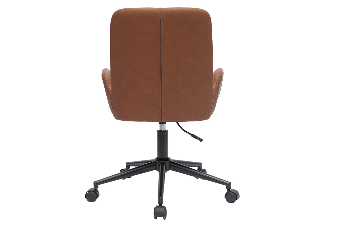 Chaise de bureau marron vue de dos, pi�tement noir � roulettes.