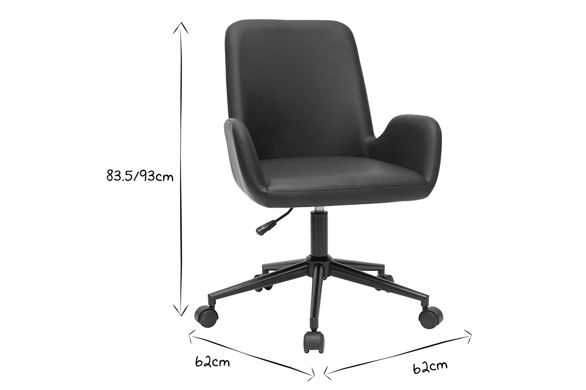 Chaise de bureau � roulettes en noir et blanc, dimensions 62x83.5-93cm.