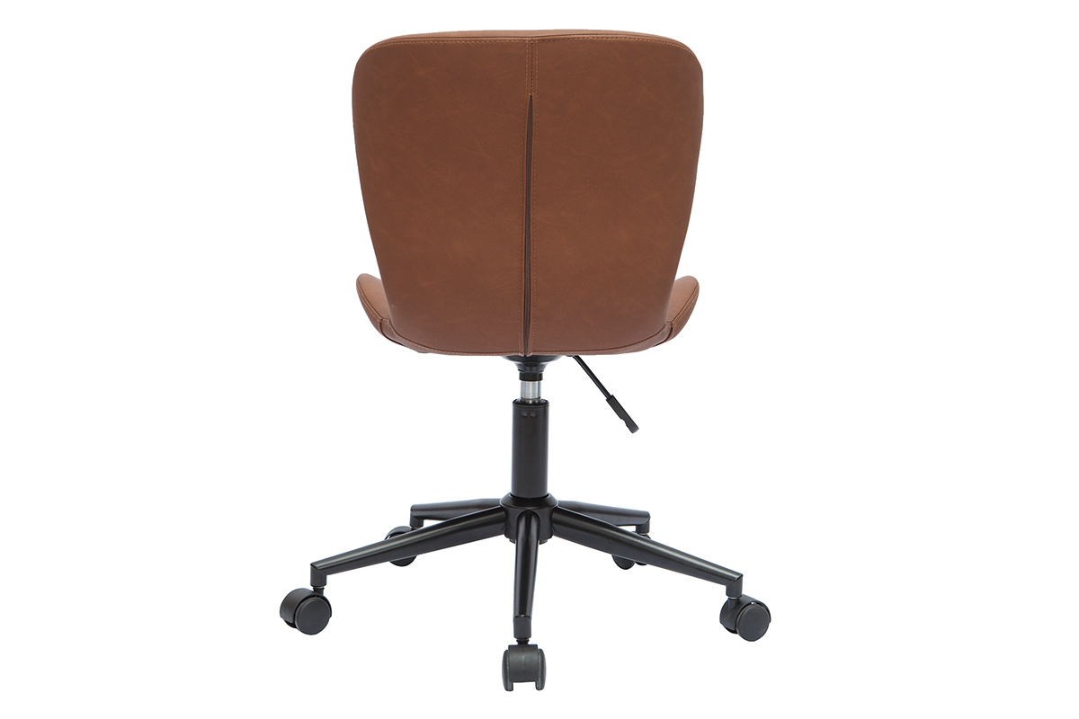 Chaise de bureau JOSH vue de dos, marron et m�tal noir, sur roulettes.