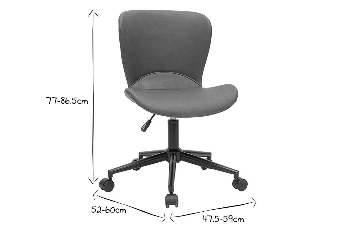 Chaise de bureau JOSH en noir et blanc avec dimensions indiqu�es.