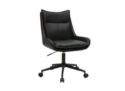 Chaise de bureau &agrave; roulettes noire et bois fonc&eacute; BLAISE