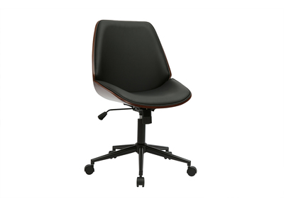 Chaise de bureau &agrave; roulettes noire et bois fonc&eacute; DOUGLAS