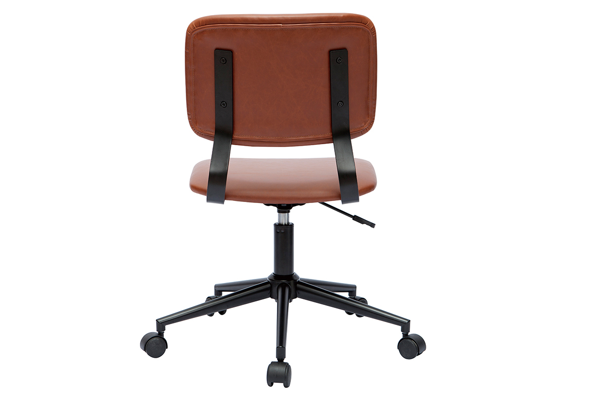 Chaise de bureau vintage marron et m�tal noir, vue arri�re.