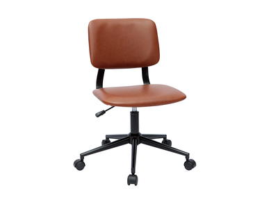 Chaise de bureau &agrave; roulettes vintage marron et m&eacute;tal noir LAB
